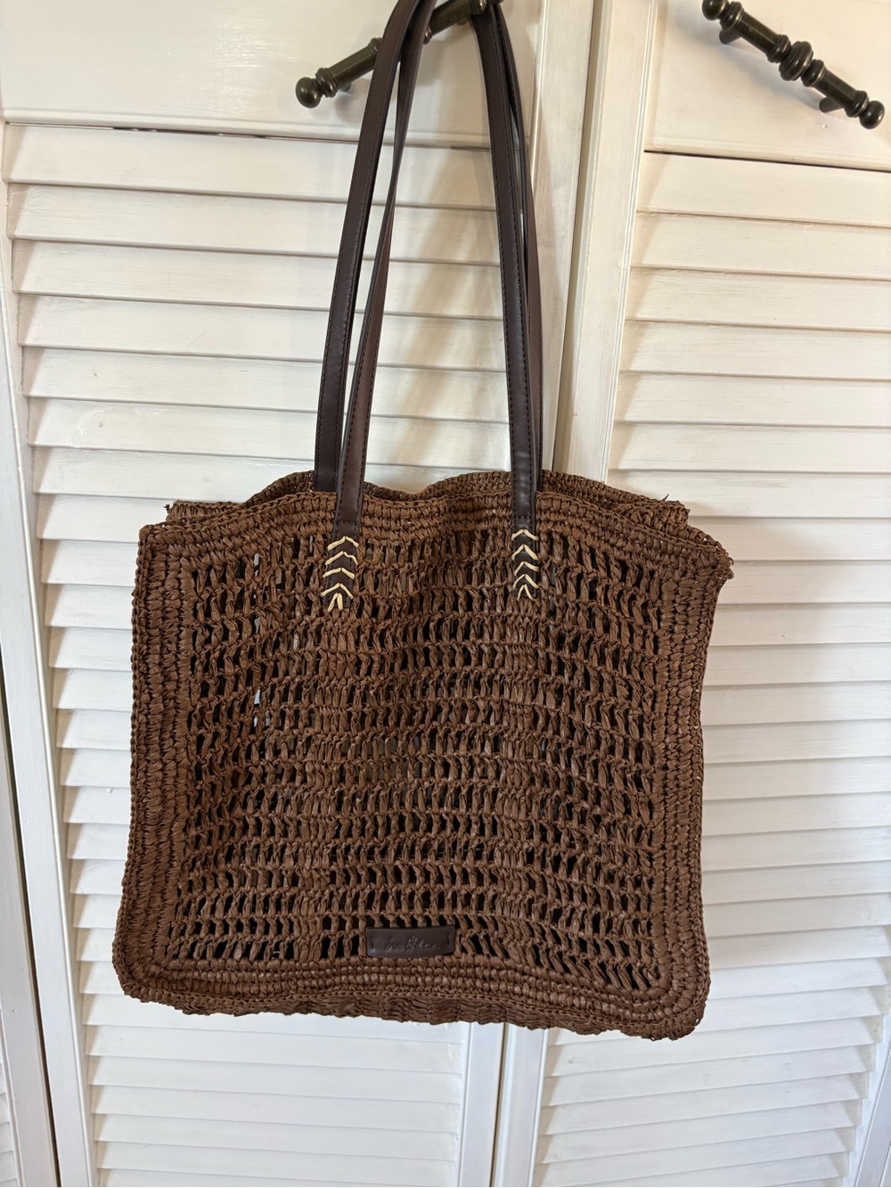 Sam Edelman Brown Woven Tote with Dark Brown Leather Straps - Picture 7 of 7